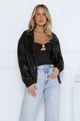 Spinning Pretty Faux Leather Jacket Black