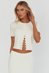 Don't Mind Scallop Edge Knit Top Cream