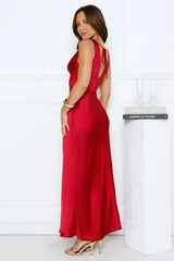 Crystal Luxe Satin Maxi Dress Red