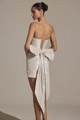 Bow-Detail Strapless Mini Dress in Ivory