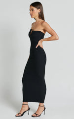 Alberta Maxi Dress - Strapless bust detail textured dress in Black