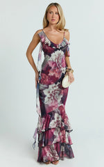 Riley Maxi Dress - Asymmetric Ruffle Detail Maxi Dress in Mariache Rose