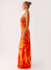 Palawan Mesh Maxi Dress - Orange Floral