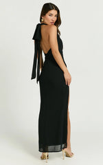 Nikki Maxi Dress - Halter Thigh Split Wrap Dress in Black