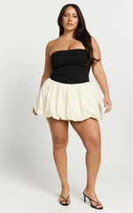Harley Mini Dress - Strapless Drop Waist Bubble Hem Contrast Dress in White/Black