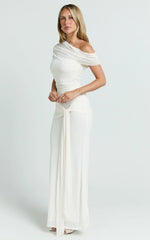 Nicolette Maxi Dress - Cape Sleeve Off Shoulder Dress in Cream