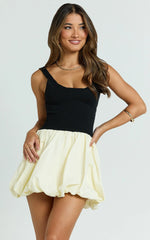 Franklin Mini Dress - Scoop Neck Bubble Hem Dress in Black and Cream