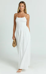 Rammy Maxi Dress - Sleeveless Shirred Dress in White