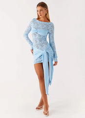 Consie Long Sleeve Mini Dress - Pale Blue