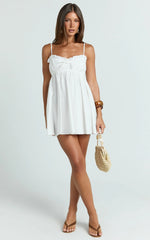 Augustine Mini Dress - Strappy Frill Babydoll Mini Dress in Off White