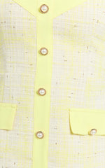 Jada Mini Dress - Sweetheart Neckline Button Up Dress with Hardware Detail in Lemon