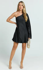Karla Mini Dress - One Shoulder Long Sleeve Dress in Black