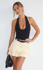 Felicia Mini Skirt - Mid Rise Drop Waist Pleated Skirt in Butter Yellow