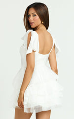 Arianne Mini Dress - Corset Bodice Ruffle Tier Dress in Cream