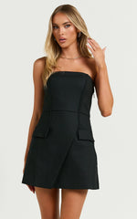 Octavia Mini Dress - Strapless A Line Wrap Skirt Dress in Black