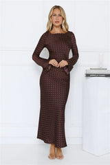 Girlfriend Energy Polka Dot Satin Maxi Dress Burgundy