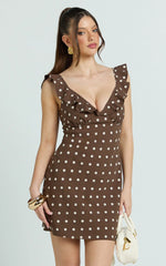 Isla Mini Dress - Ruffle Sleeve A Line Dress in Chocolate Polka Dot