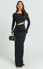 Hannah Maxi Dress - Long Sleeve Cut Out Low Back Bodycon Dress in Black