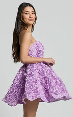 Renee Mini Dress - Strapless Sweetheart Dress in Purple