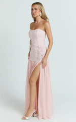 Jefferies Maxi Dress - Peplum Bodice Contrast Georgette Dress in Pink