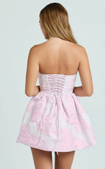 Laure Mini Dress - Strapless Jacquard Dress in Pink