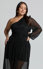 Arosa Maxi Dress - One Shoulder Long Sleeve in Black