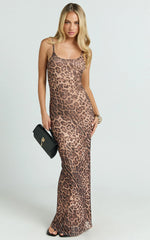 Julia Maxi Dress - Scoop Back Leopard Mesh Dress in Leopard