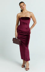 Cartia Maxi Dress - Velvet Strapless Bodycon Dress in Wine