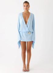 Junia Long Sleeve Mini Dress - Pale Blue