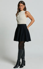 Farrah Mini Skirt - High Waisted A Line Skirt in Black