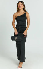 Debbie Maxi Dress - One Shoulder Hardware Detail Dress in Black