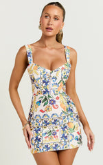 Janice Mini Dress - Square Neckline Dress in Positano Print