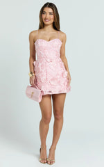 Kala Mini Dress - 3D Floral A Line Dress in Pink