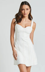 Dove Mini Dress - Sweetheart Wide Strap Fit and Flare Dress in White