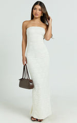 Bec Maxi Dress - Stretch Lace Strapless Dress in Off White