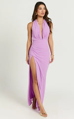 Nikki Maxi Dress - Halter Thigh Split Wrap Dress in Lilac