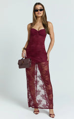 Felicia Maxi Dress - Sweetheart Neck Lace Bodycon Dress in Red