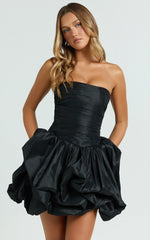 Deb Mini Dress - Ruched Strapless Bubble Hem Dress in Black