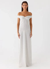 Melany Maxi Dress - White Polkadot