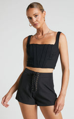 Kristitah Mini Shorts - Lace Up Hardware Eyelet Shorts in Black