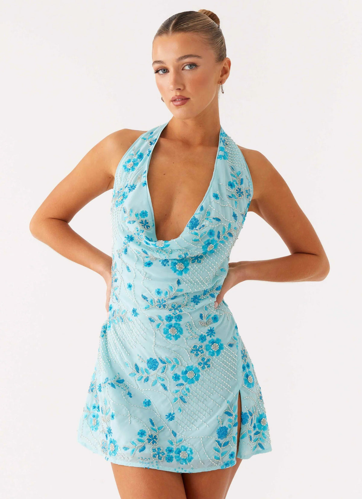 Cinzia Beaded Mini Dress - Blue