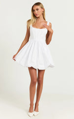 Brianda Mini Dress - Corset Bodice Bubble Hem Dress in White