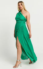 Darcy Maxi Dress - One Shoulder Side Cut Out Gathered Dress in Green