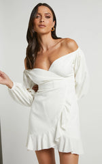 Cant Move On Off Shoulder Mini Linen Blend Dress in White Linen Look