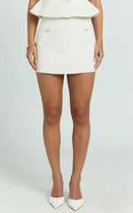 Aleena Skort - Boucle Mid Waist Fitted Mini Skort in Cream
