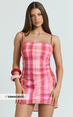 Maggie Mini Dress - Cherry Check Print Slip Dress in Cherry Check Print