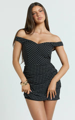 Charlie Mini Dress - Polka Dot Off Shoulder Gathered Dress in polkadot