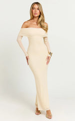 Bethanie Maxi Dress - Off The Shoulder Mesh Dress in Cream