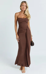 Aria Maxi Dress - Strapless Tie Waist Dress in Chocolate