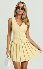 Harlee Mini Skirt - Pleated A line Skirt in Lemon